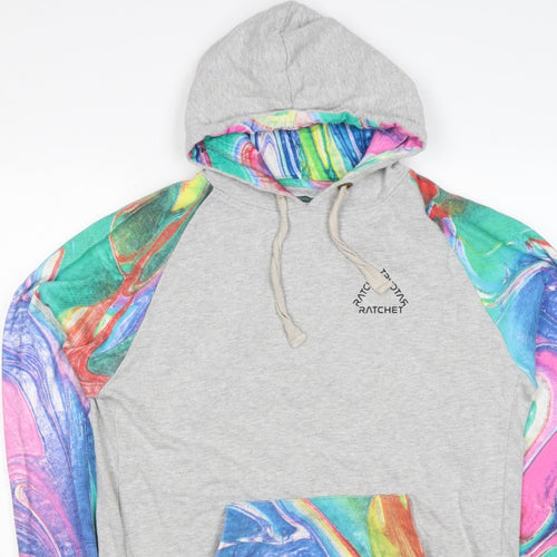 Ratchet Men’s Grey Multicoloured Hoodie M Pullover Graphic Print
