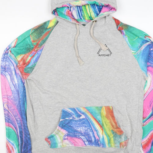 Ratchet Men’s Grey Multicoloured Hoodie M Pullover Graphic Print