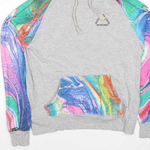 Ratchet Men’s Grey Multicoloured Hoodie M Pullover Graphic Print