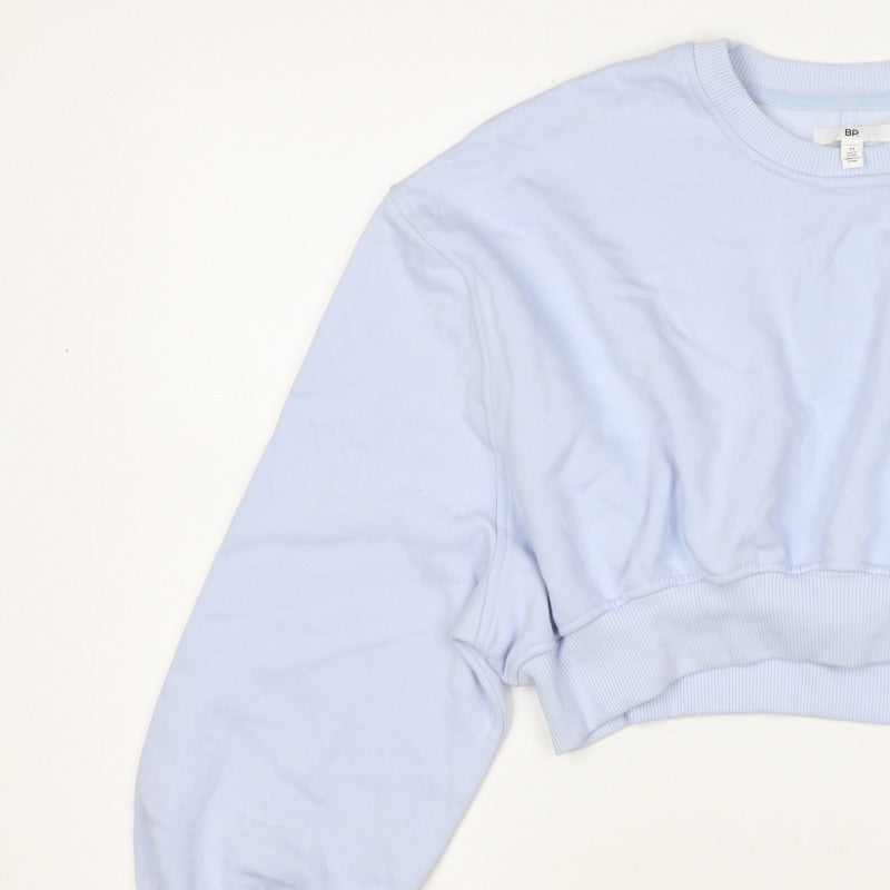 BP. Women’s Blue M Cropped Pullover Sweatshirt Balloon Sleeve Crew Neck