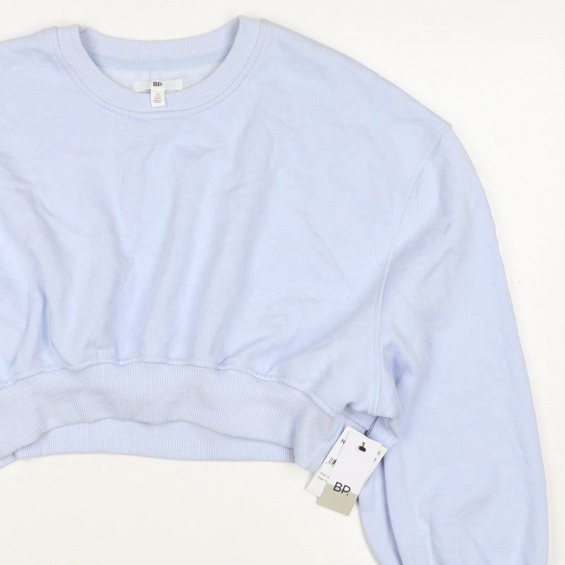 BP. Women’s Blue M Cropped Pullover Sweatshirt Balloon Sleeve Crew Neck