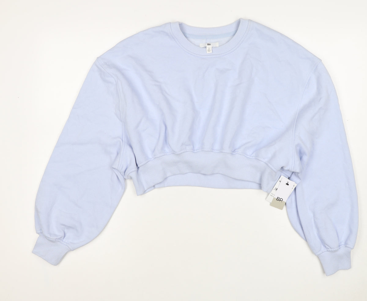 BP. Women’s Blue M Cropped Pullover Sweatshirt Balloon Sleeve Crew Neck