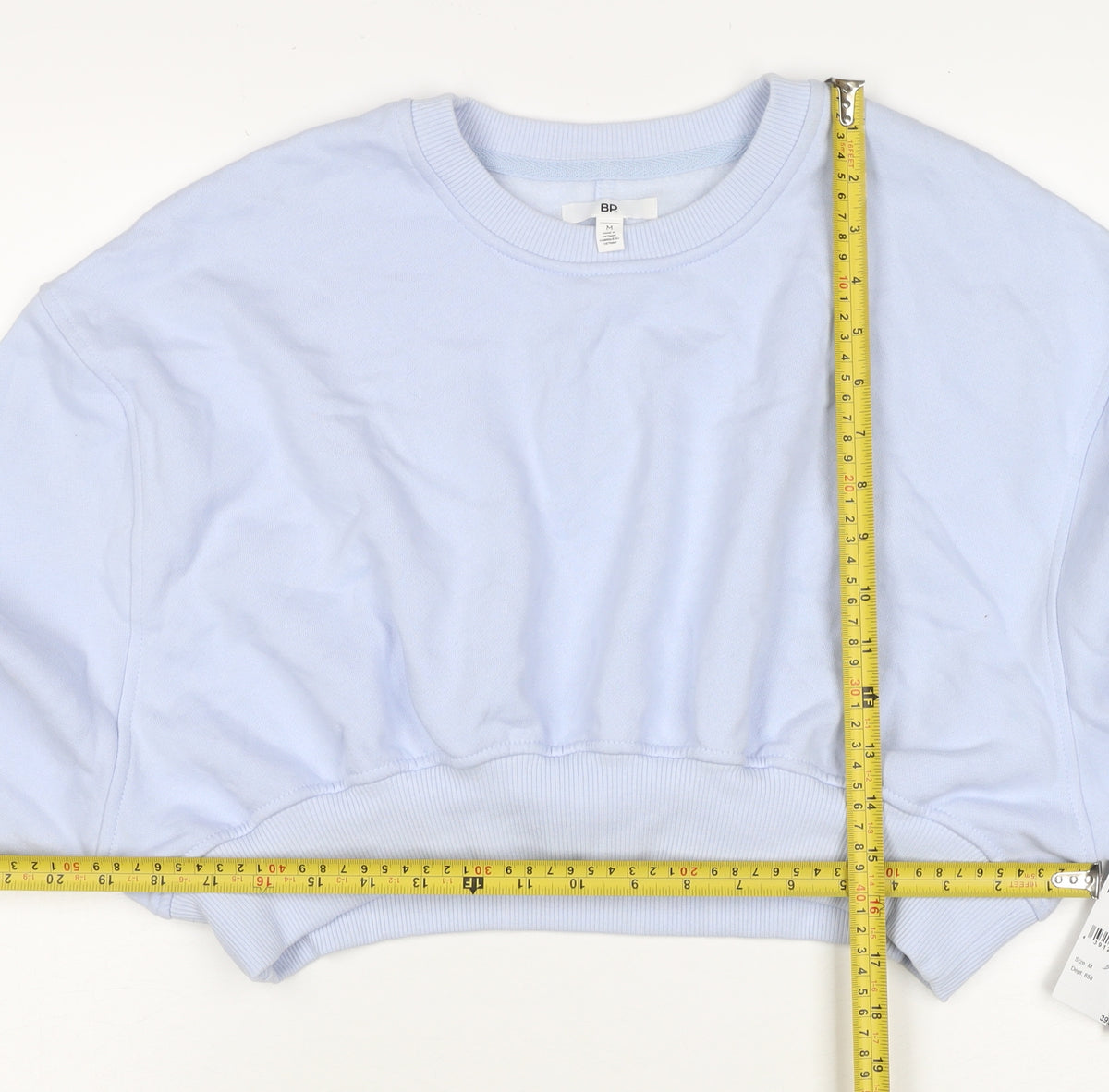 BP. Women’s Blue M Cropped Pullover Sweatshirt Balloon Sleeve Crew Neck