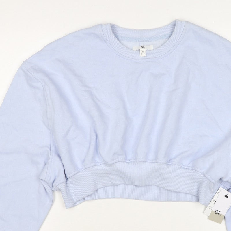 BP. Women’s Blue M Cropped Pullover Sweatshirt Balloon Sleeve Crew Neck
