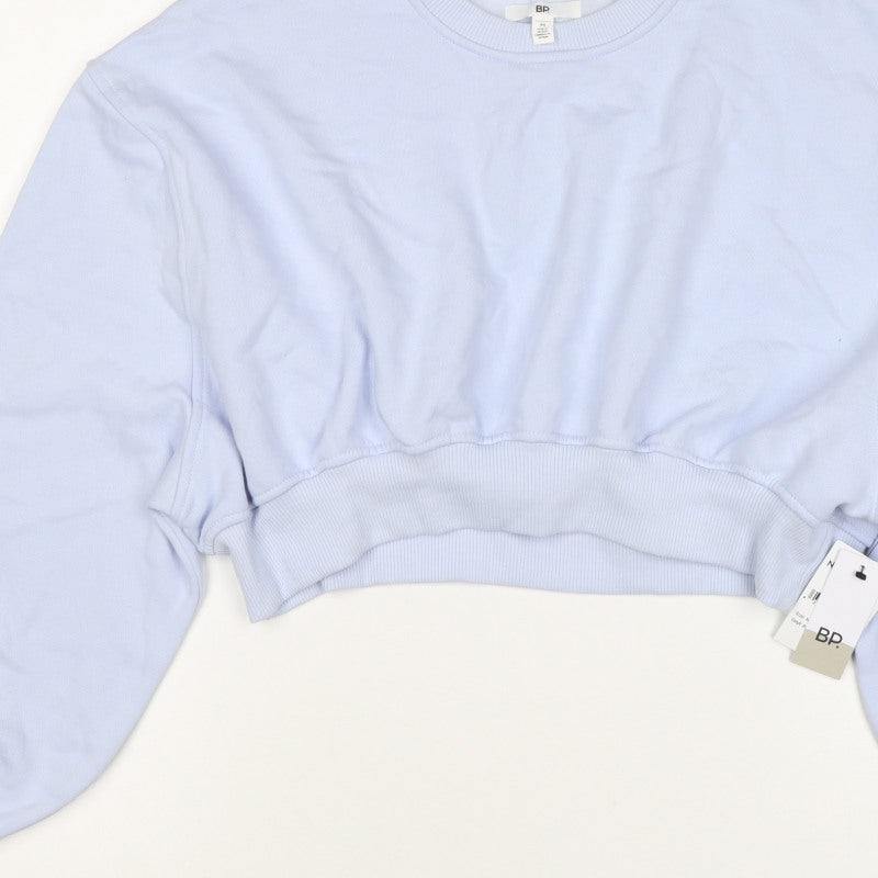 BP. Women’s Blue M Cropped Pullover Sweatshirt Balloon Sleeve Crew Neck