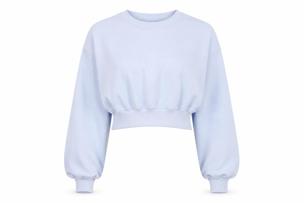 BP. Women’s Blue M Cropped Pullover Sweatshirt Balloon Sleeve Crew Neck