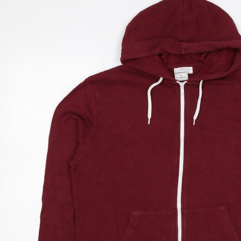 Topman Men’s Burgundy Red L Full Zip Hooded Fleece Hoodie