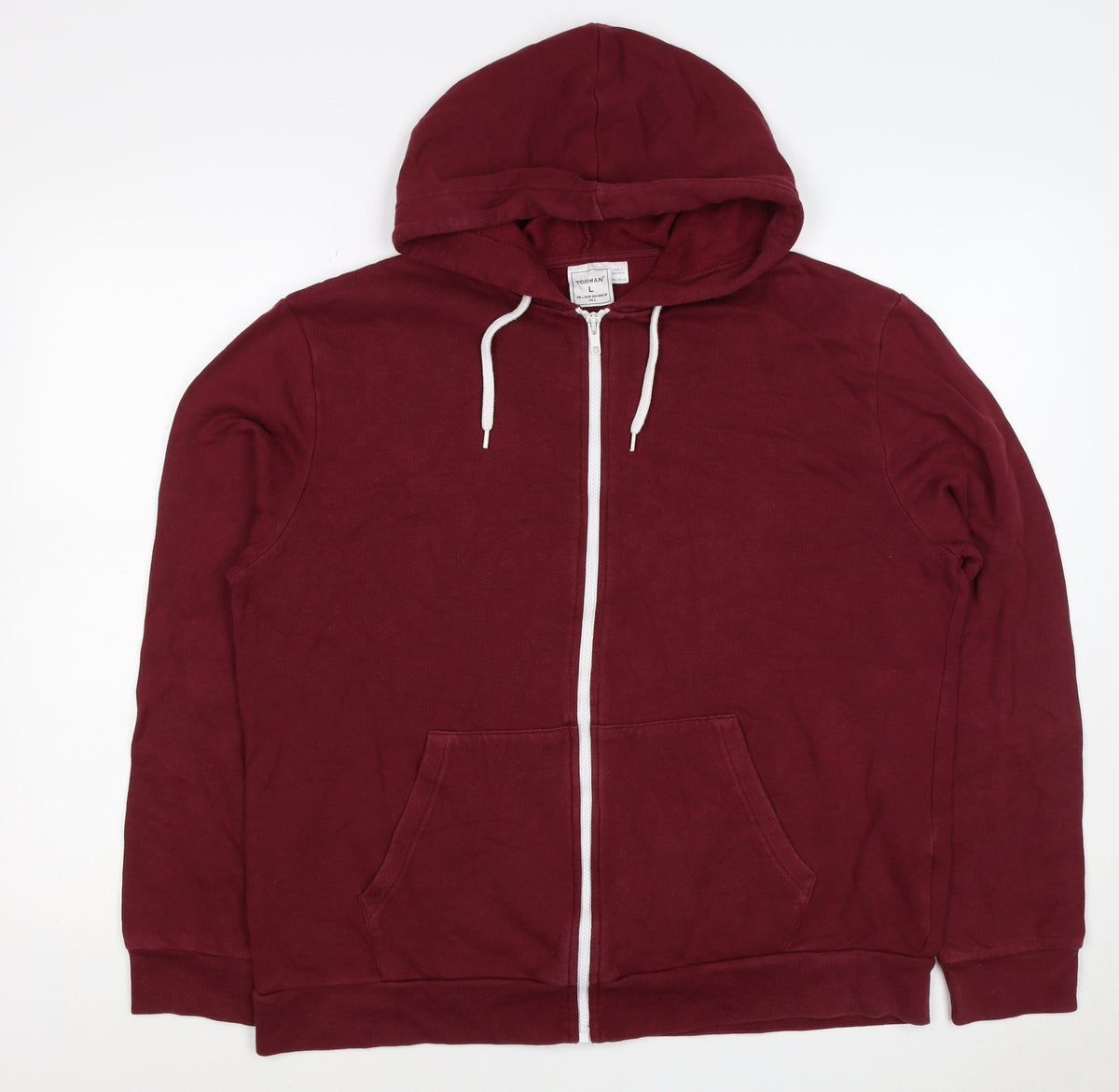 Topman Men’s Burgundy Red L Full Zip Hooded Fleece Hoodie