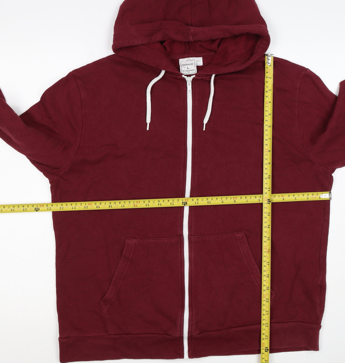 Topman Men’s Burgundy Red L Full Zip Hooded Fleece Hoodie
