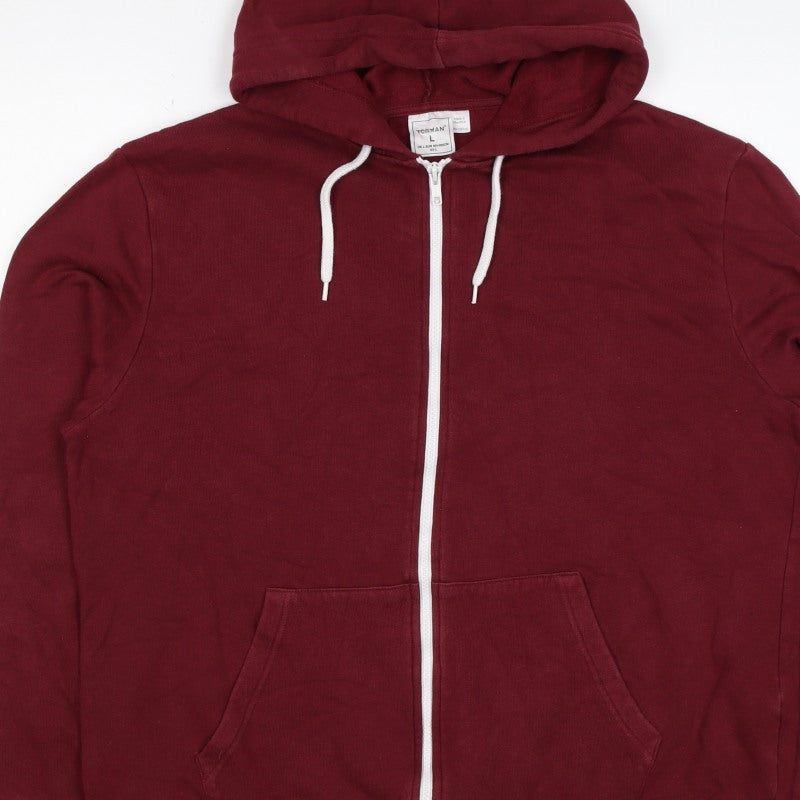 Topman Men’s Burgundy Red L Full Zip Hooded Fleece Hoodie