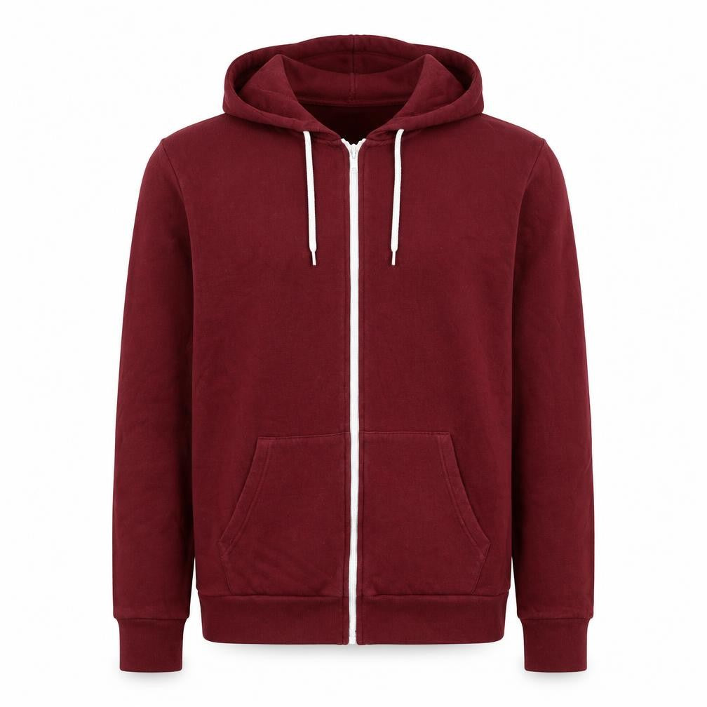 Topman Men’s Burgundy Red L Full Zip Hooded Fleece Hoodie
