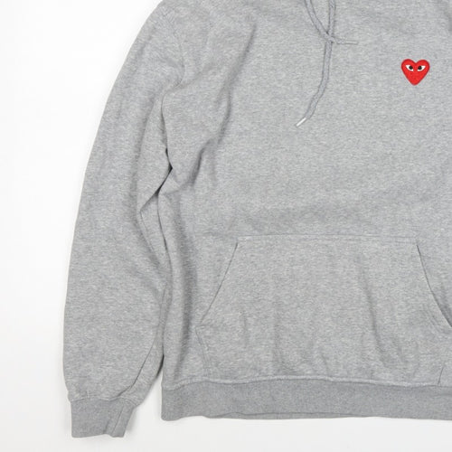 Comme des Garçons PLAY Women Grey 3XL Pullover Hoodie Heart Embroidered