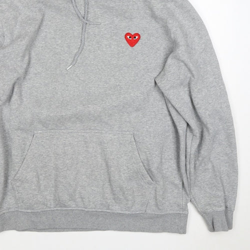 Comme des Garçons PLAY Women Grey 3XL Pullover Hoodie Heart Embroidered
