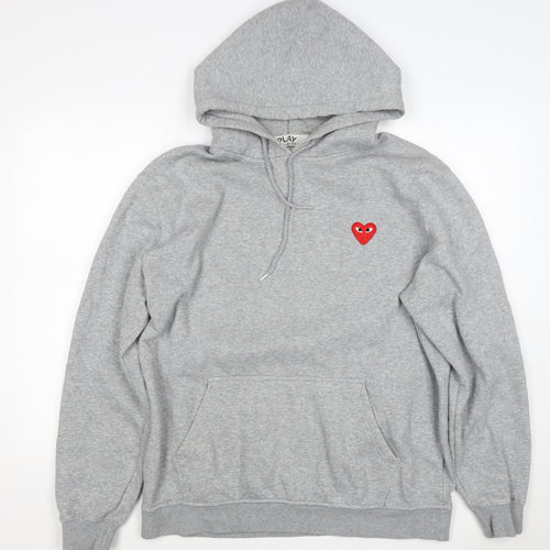 Comme des Garçons PLAY Women Grey 3XL Pullover Hoodie Heart Embroidered