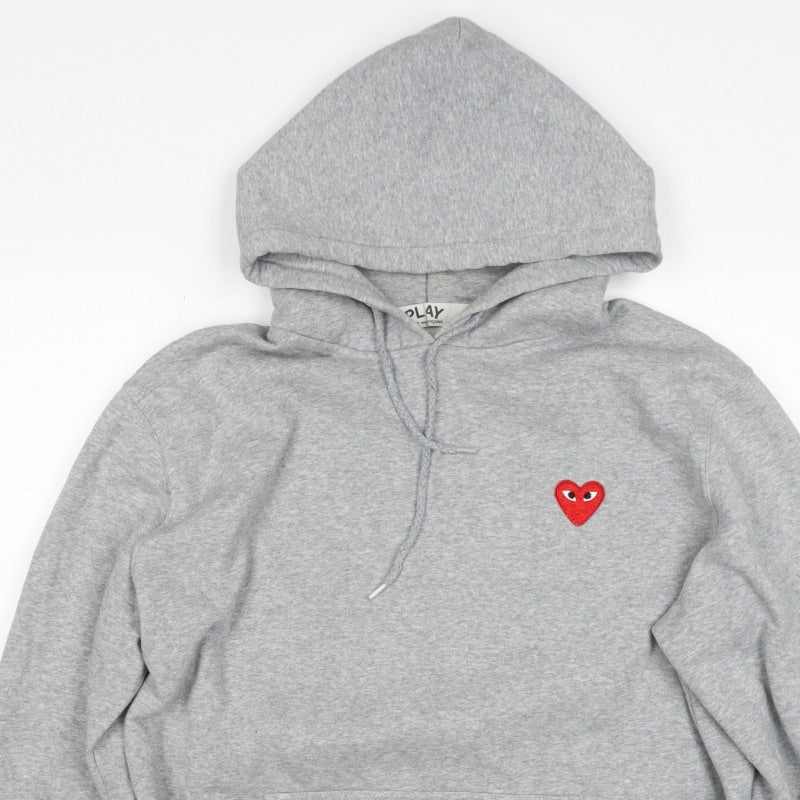 Comme des Garçons PLAY Women Grey 3XL Pullover Hoodie Heart Embroidered