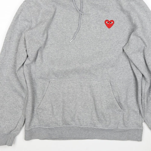 Comme des Garçons PLAY Women Grey 3XL Pullover Hoodie Heart Embroidered
