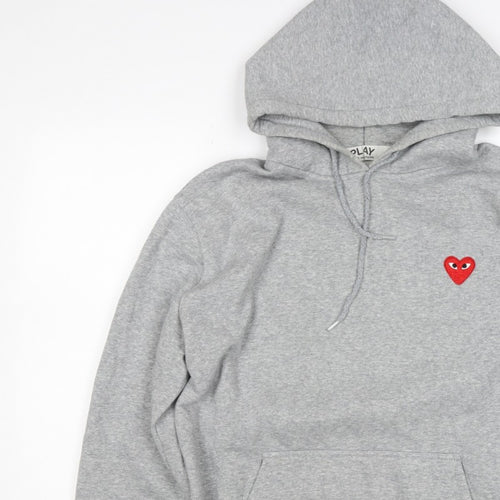 Comme des Garçons PLAY Women Grey 3XL Pullover Hoodie Heart Embroidered