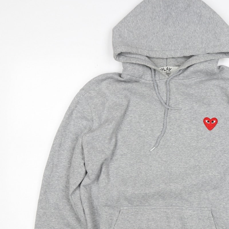Comme des Garçons PLAY Women Grey 3XL Pullover Hoodie Heart Embroidered