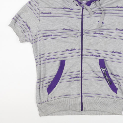 Lonsdale Women’s Grey Purple Striped Logo Full Zip Hoodie UK 12