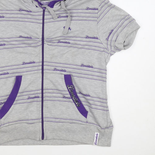 Lonsdale Women’s Grey Purple Striped Logo Full Zip Hoodie UK 12