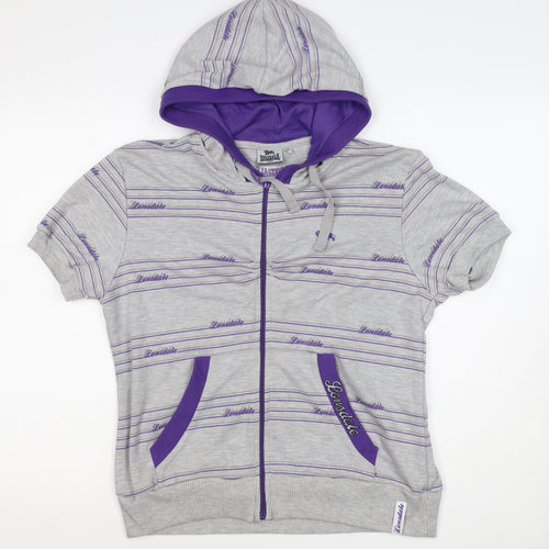 Lonsdale Women’s Grey Purple Striped Logo Full Zip Hoodie UK 12