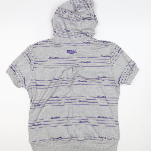 Lonsdale Women’s Grey Purple Striped Logo Full Zip Hoodie UK 12