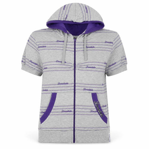 Lonsdale Women’s Grey Purple Striped Logo Full Zip Hoodie UK 12