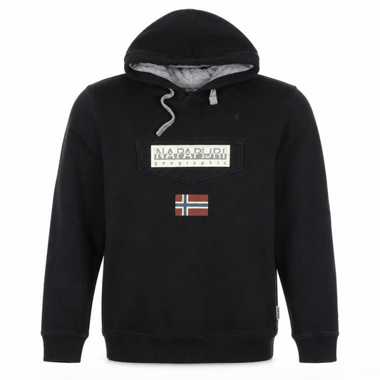 Napapijri Men’s Black L Pullover Hoodie Logo Flag Graphic
