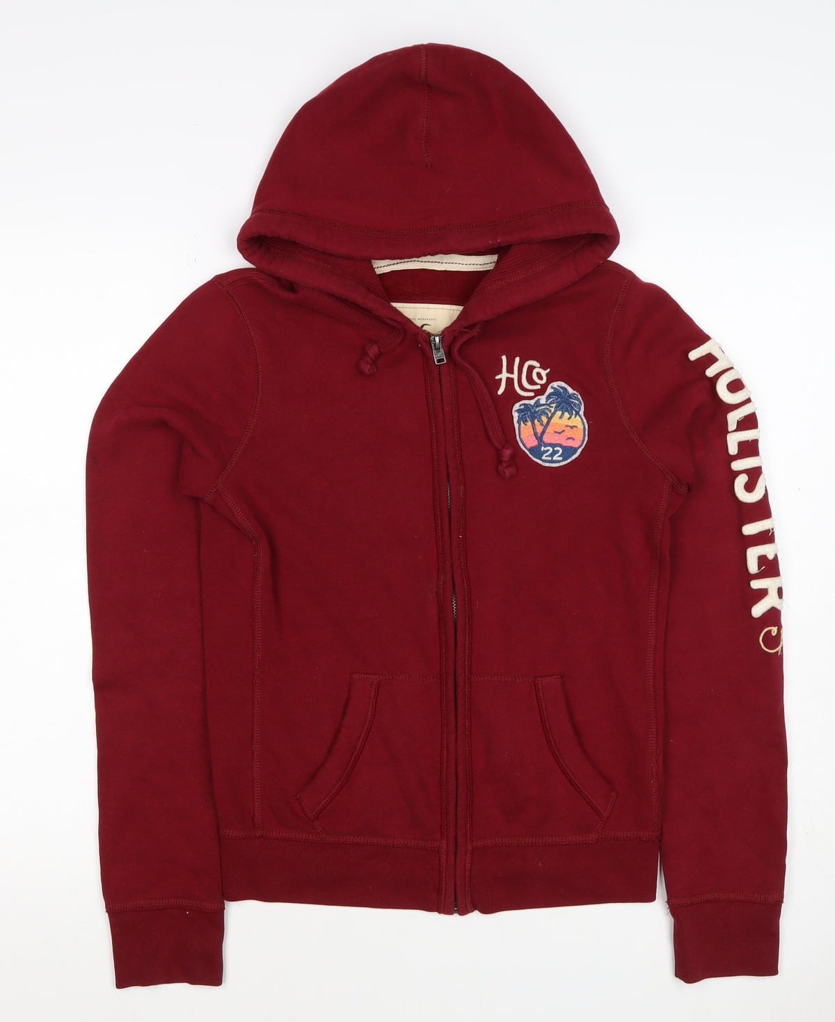 Hollister Men’s Red M Full Zip Hooded Logo Fleece Hoodie