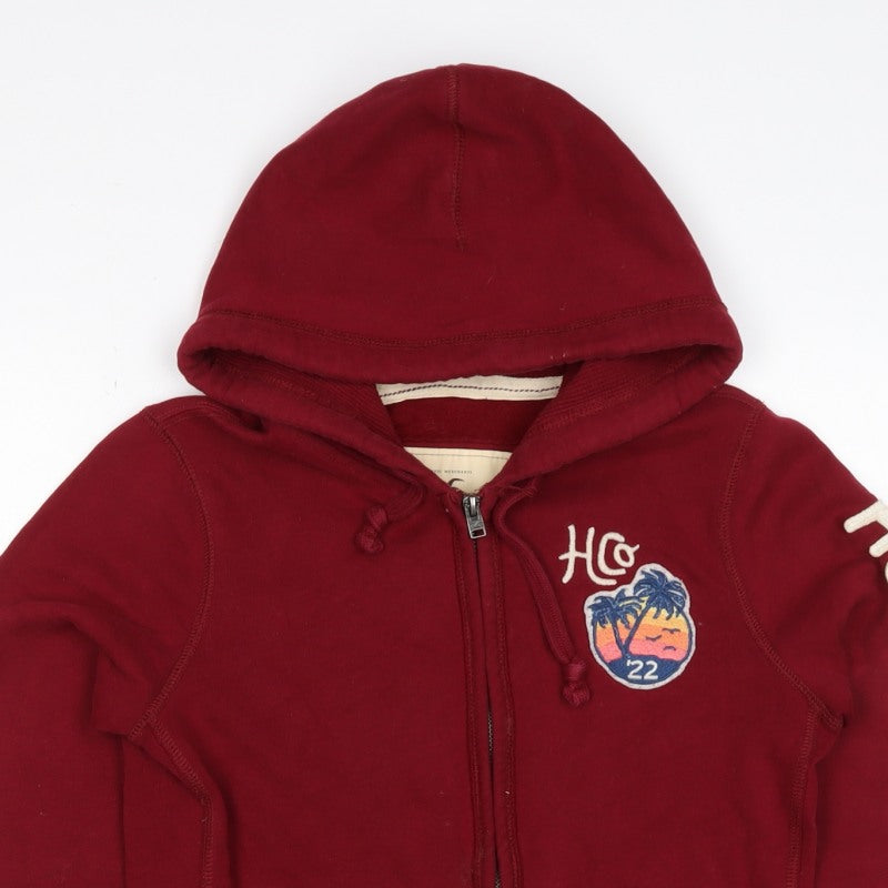 Hollister Men’s Red M Full Zip Hooded Logo Fleece Hoodie