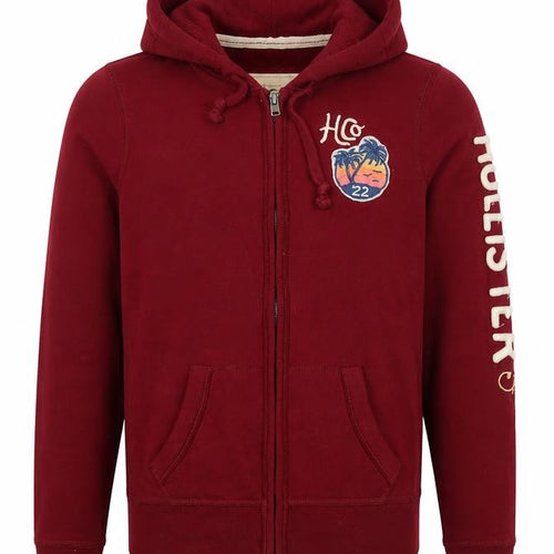 Hollister Men’s Red M Full Zip Hooded Logo Fleece Hoodie