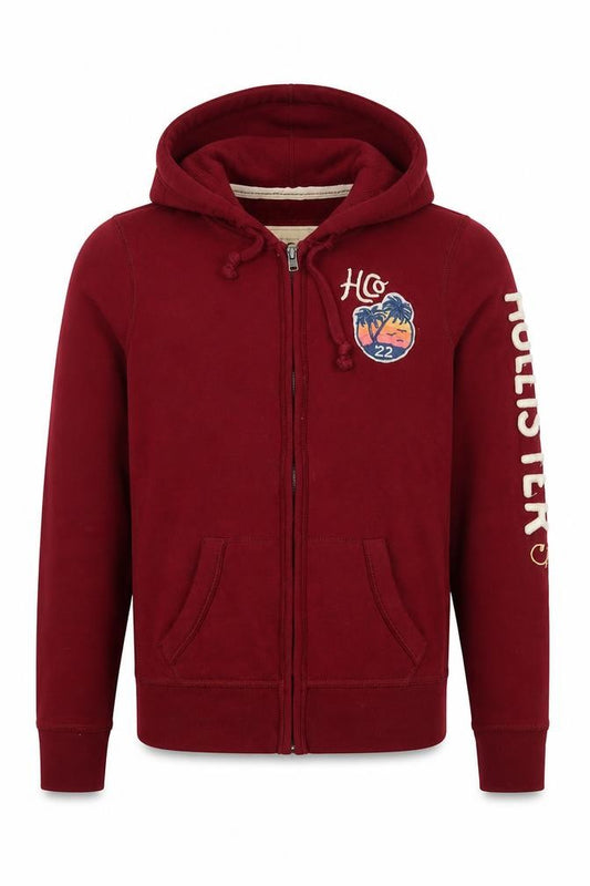 Hollister Men’s Red M Full Zip Hooded Logo Fleece Hoodie