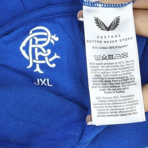 Castore Boys Blue XL Pullover Hoodie Rangers FC Logo Football Fleece