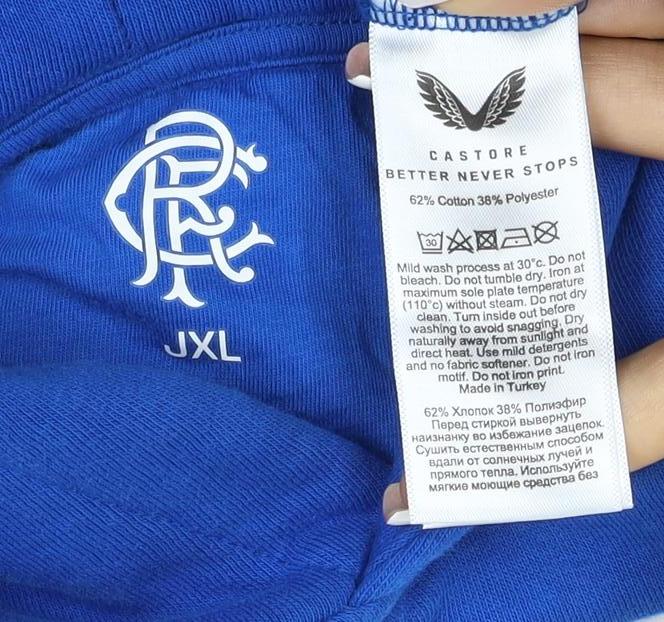 Castore Boys Blue XL Pullover Hoodie Rangers FC Logo Football Fleece