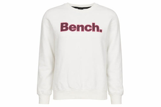 Front view of Bench Women’s White Pink Logo Crew Neck Pullover Sweatshirt UK 16 XL