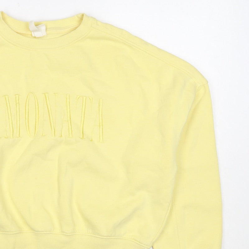 Additional view of H&M Women Yellow S Pullover Sweatshirt Embroidered Logo Crew Neck