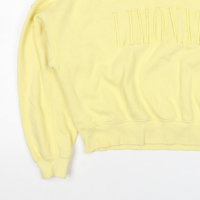 Additional view of H&M Women Yellow S Pullover Sweatshirt Embroidered Logo Crew Neck