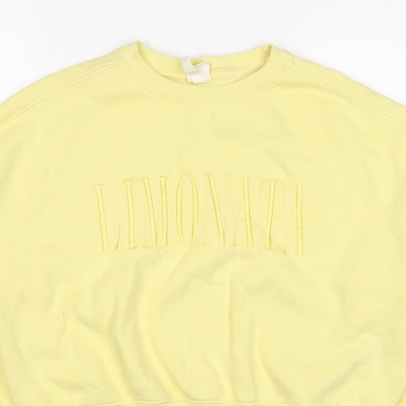 Additional view of H&M Women Yellow S Pullover Sweatshirt Embroidered Logo Crew Neck