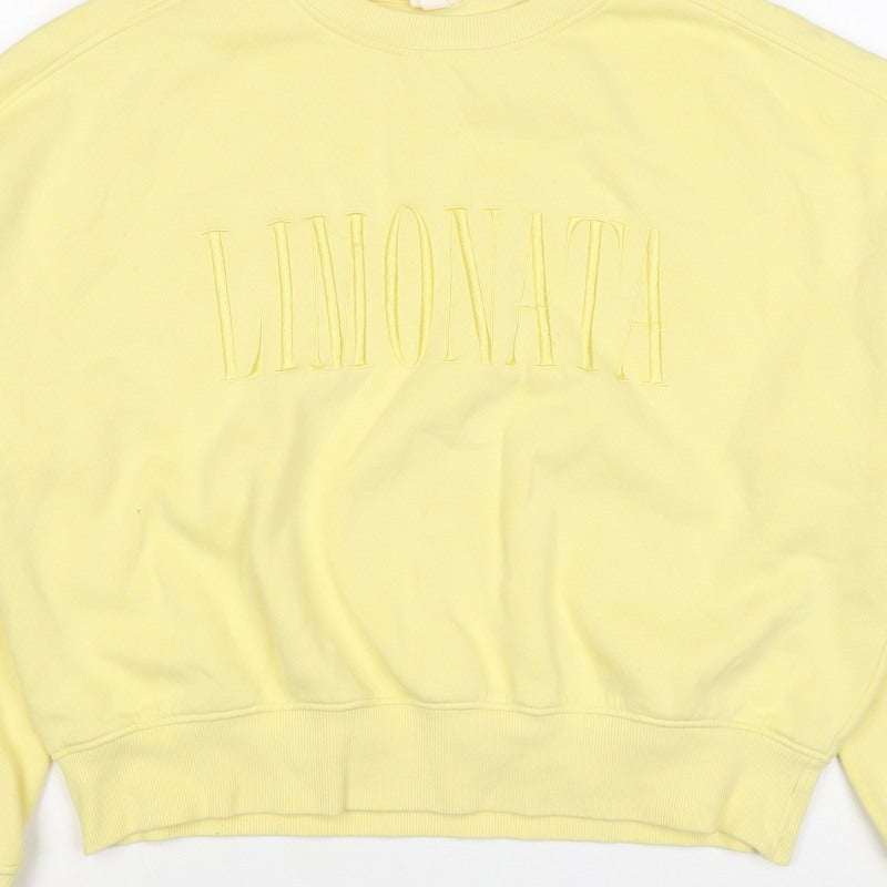 Additional view of H&M Women Yellow S Pullover Sweatshirt Embroidered Logo Crew Neck