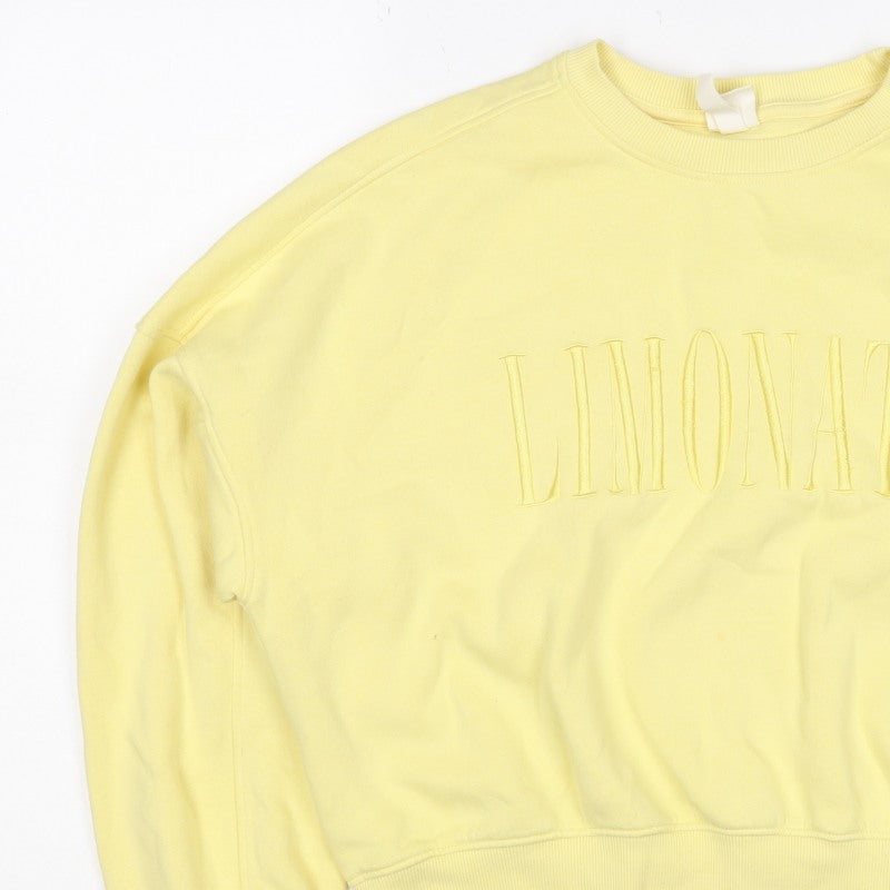Additional view of H&M Women Yellow S Pullover Sweatshirt Embroidered Logo Crew Neck