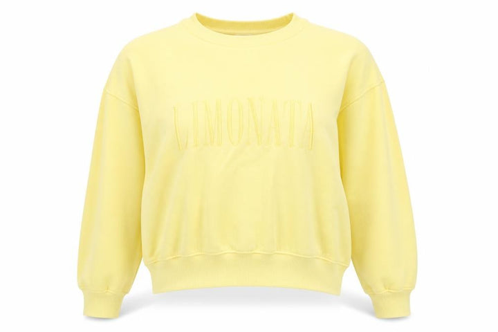 H&M Women Yellow S Pullover Sweatshirt Embroidered Logo Crew Neck