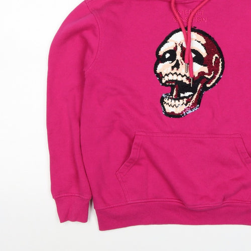 Internet Sensation Shop Women Pink M Skull Sequin Pullover Hoodie