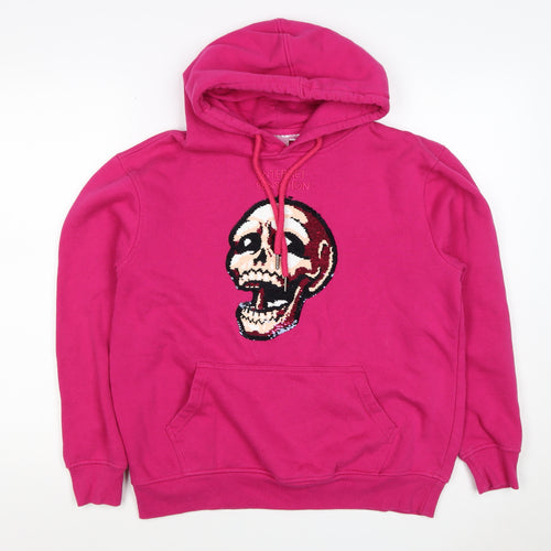 Internet Sensation Shop Women Pink M Skull Sequin Pullover Hoodie