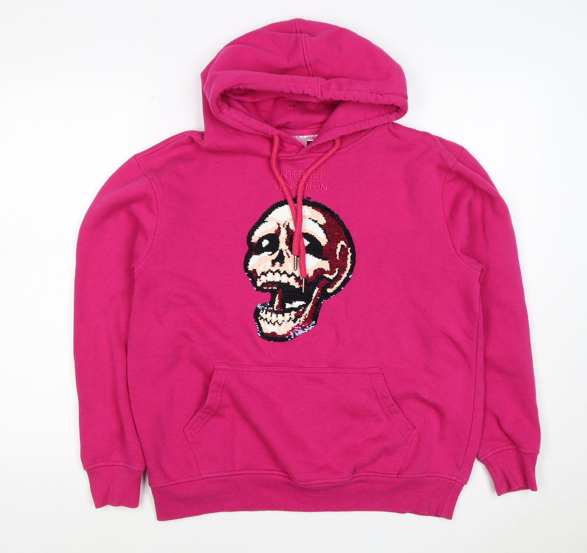 Internet Sensation Shop Women Pink M Skull Sequin Pullover Hoodie
