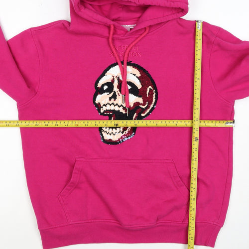 Internet Sensation Shop Women Pink M Skull Sequin Pullover Hoodie