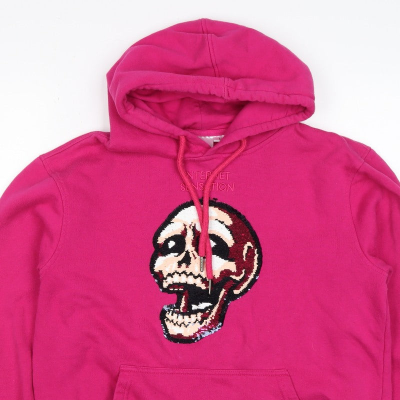 Internet Sensation Shop Women Pink M Skull Sequin Pullover Hoodie