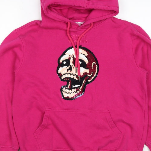 Internet Sensation Shop Women Pink M Skull Sequin Pullover Hoodie