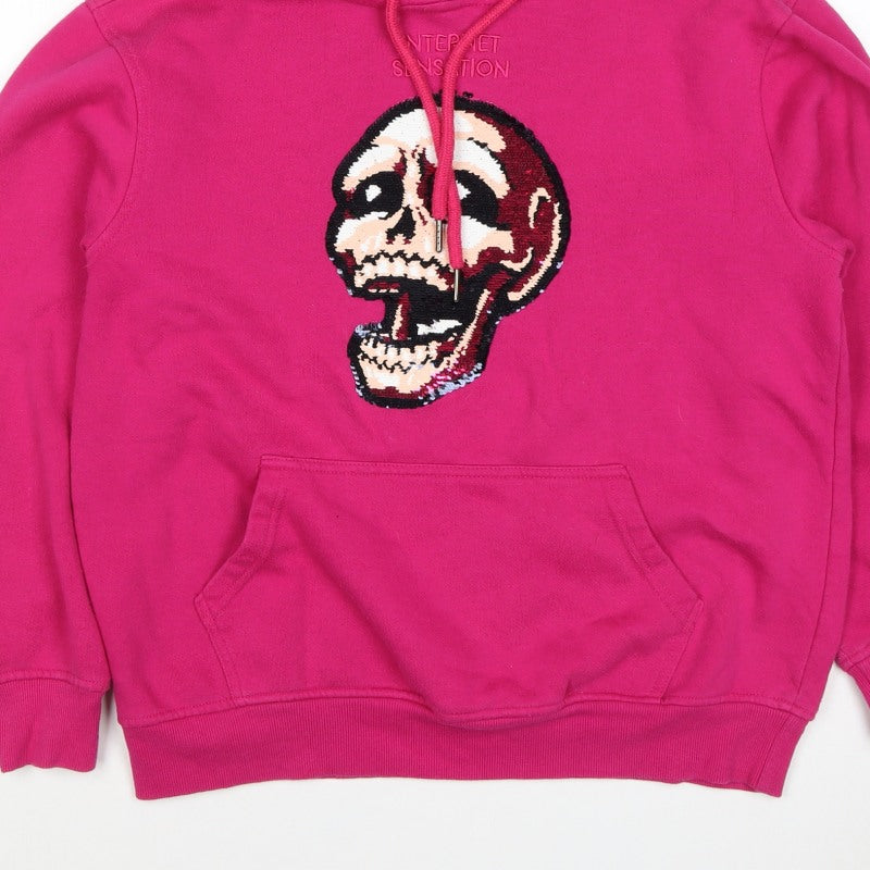 Internet Sensation Shop Women Pink M Skull Sequin Pullover Hoodie