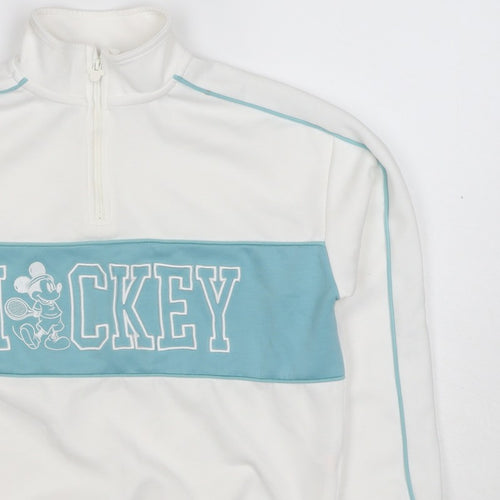 Disney Girls White Mickey Mouse 10-11 Years 1/4 Zip Pullover Sweatshirt