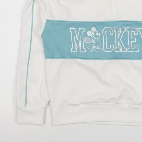 Disney Girls White Mickey Mouse 10-11 Years 1/4 Zip Pullover Sweatshirt